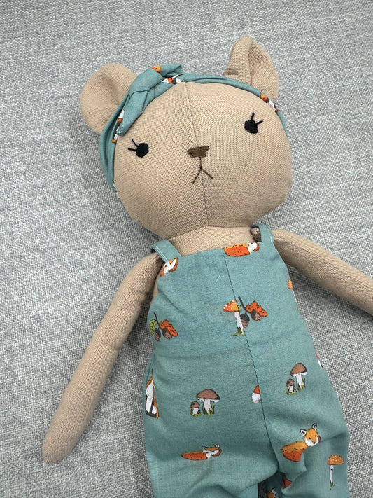 Handmade Teddy Bear in Woodland Dungarees