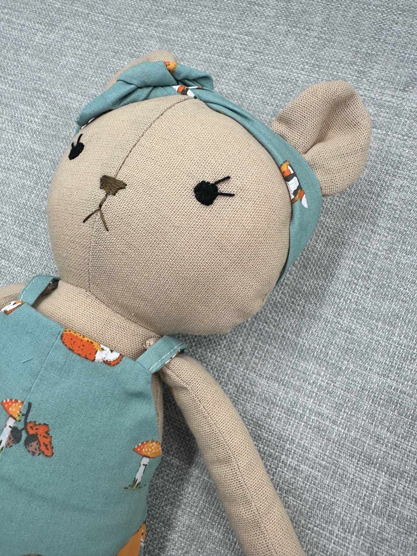 Handmade Teddy Bear in Woodland Dungarees
