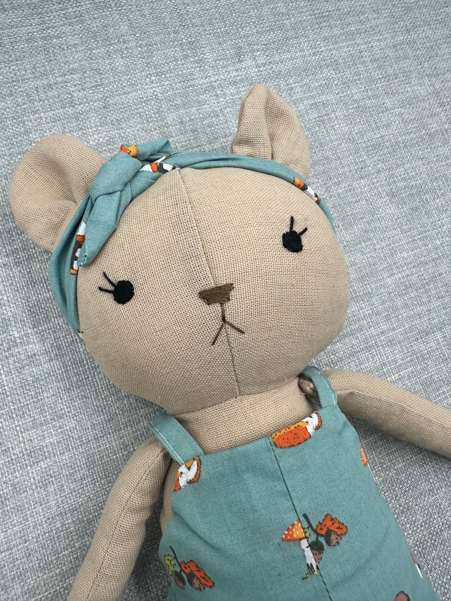 Handmade Teddy Bear in Woodland Dungarees