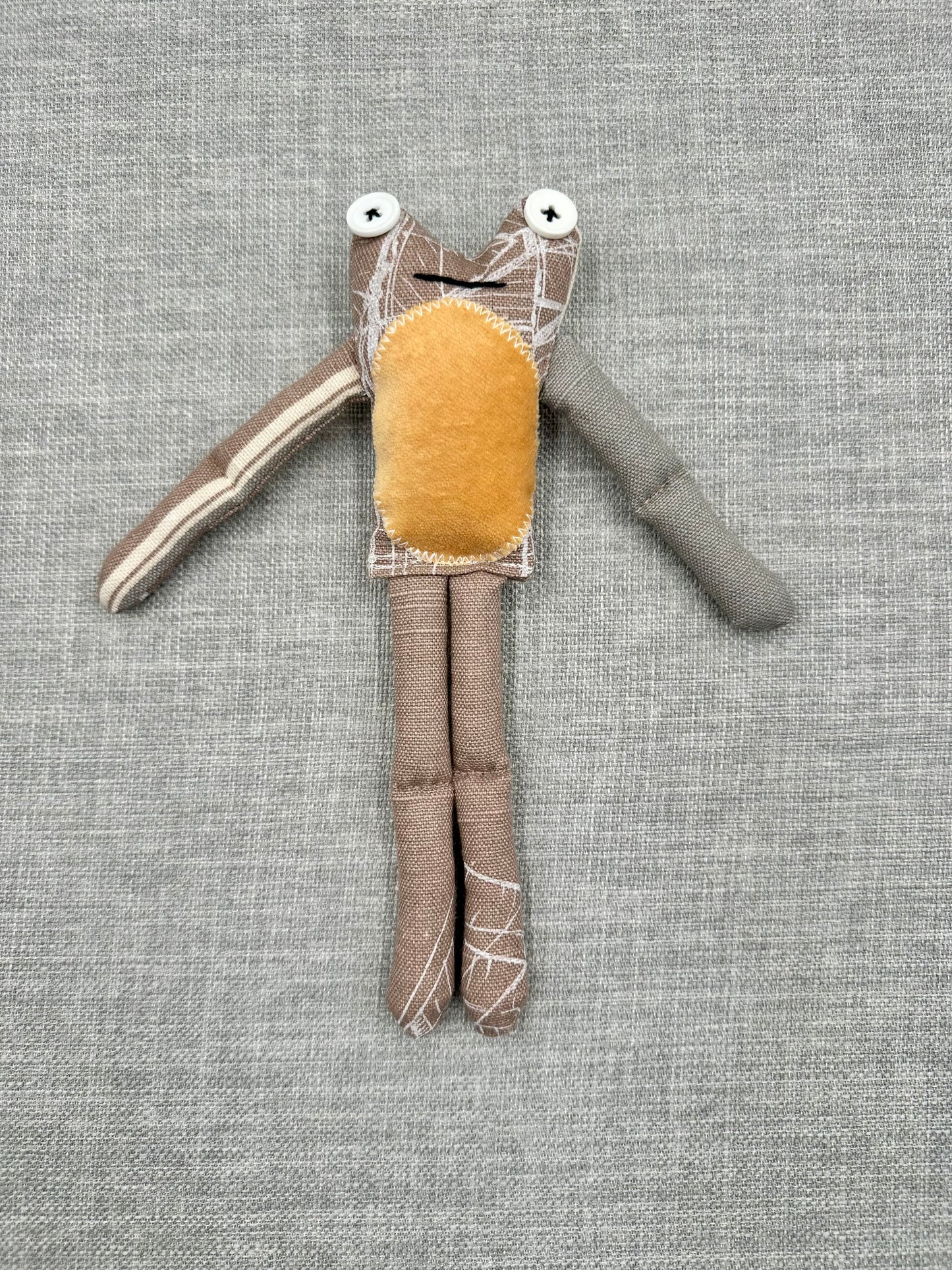 Handmade Fabric Frog - One-of-a-Kind Scrap Fabric Art Doll