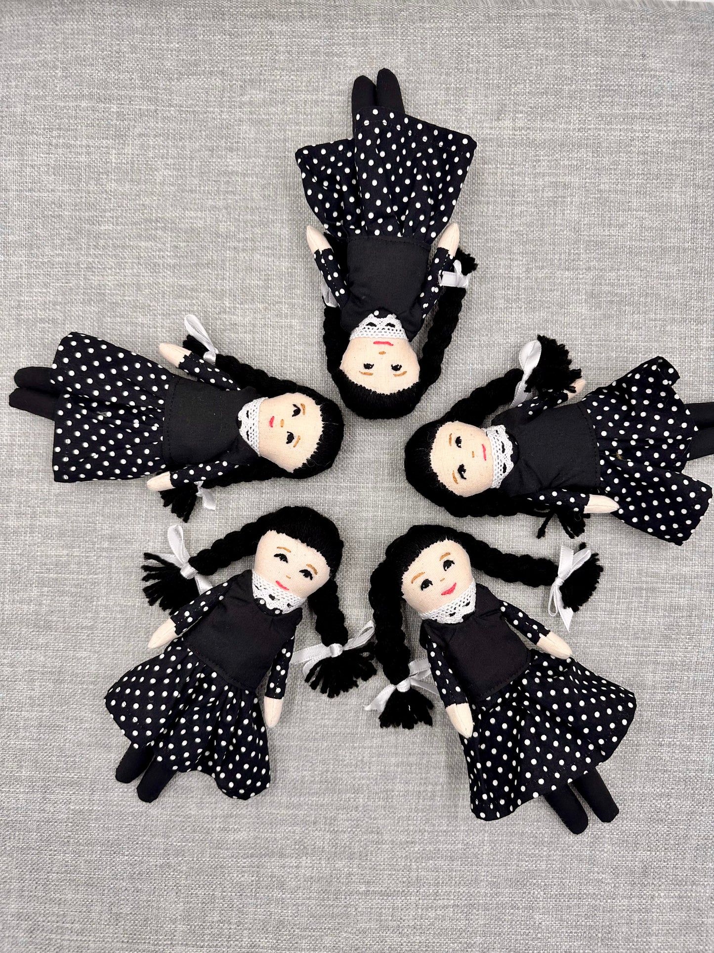 Mini Pocket Doll – Wednesday-Inspired Handmade Art Doll in Cotton & Linen