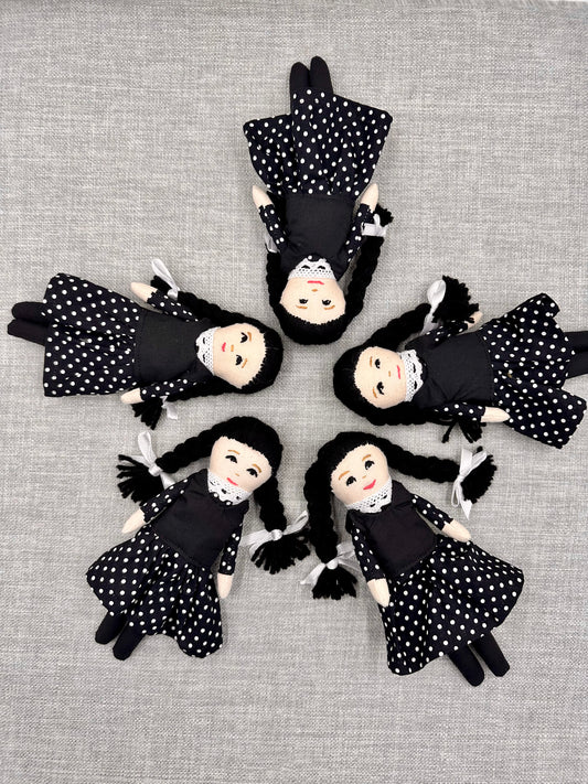 Mini Pocket Doll – Wednesday-Inspired Handmade Art Doll in Cotton & Linen