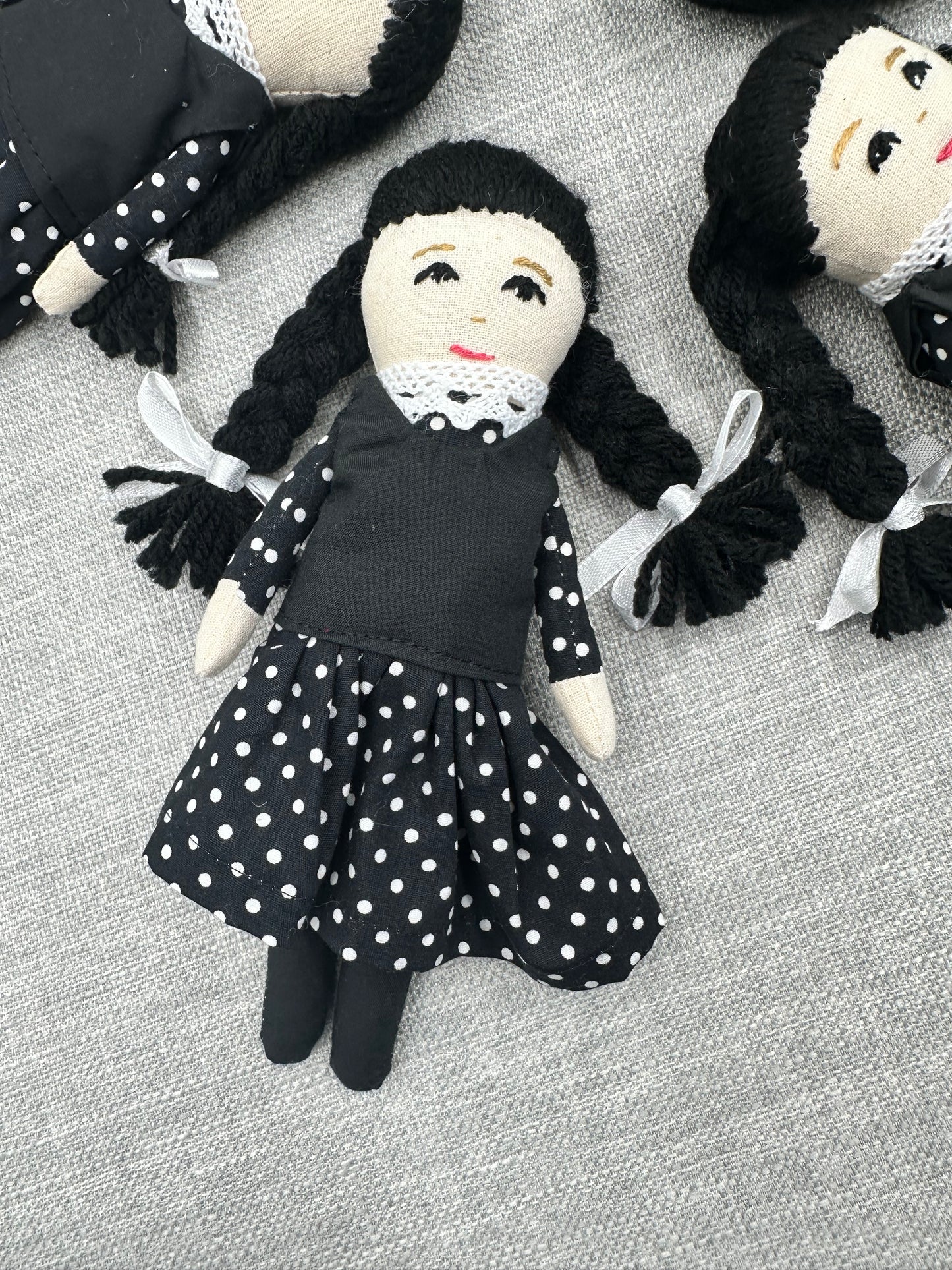 Mini Pocket Doll – Wednesday-Inspired Handmade Art Doll in Cotton & Linen