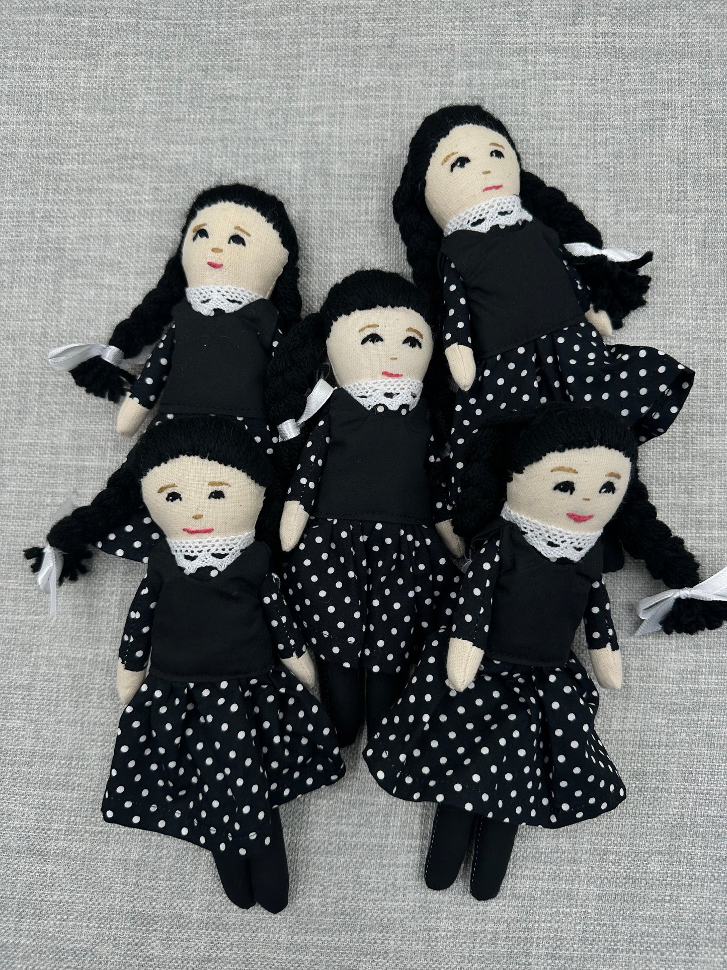 Mini Pocket Doll – Wednesday-Inspired Handmade Art Doll in Cotton & Linen