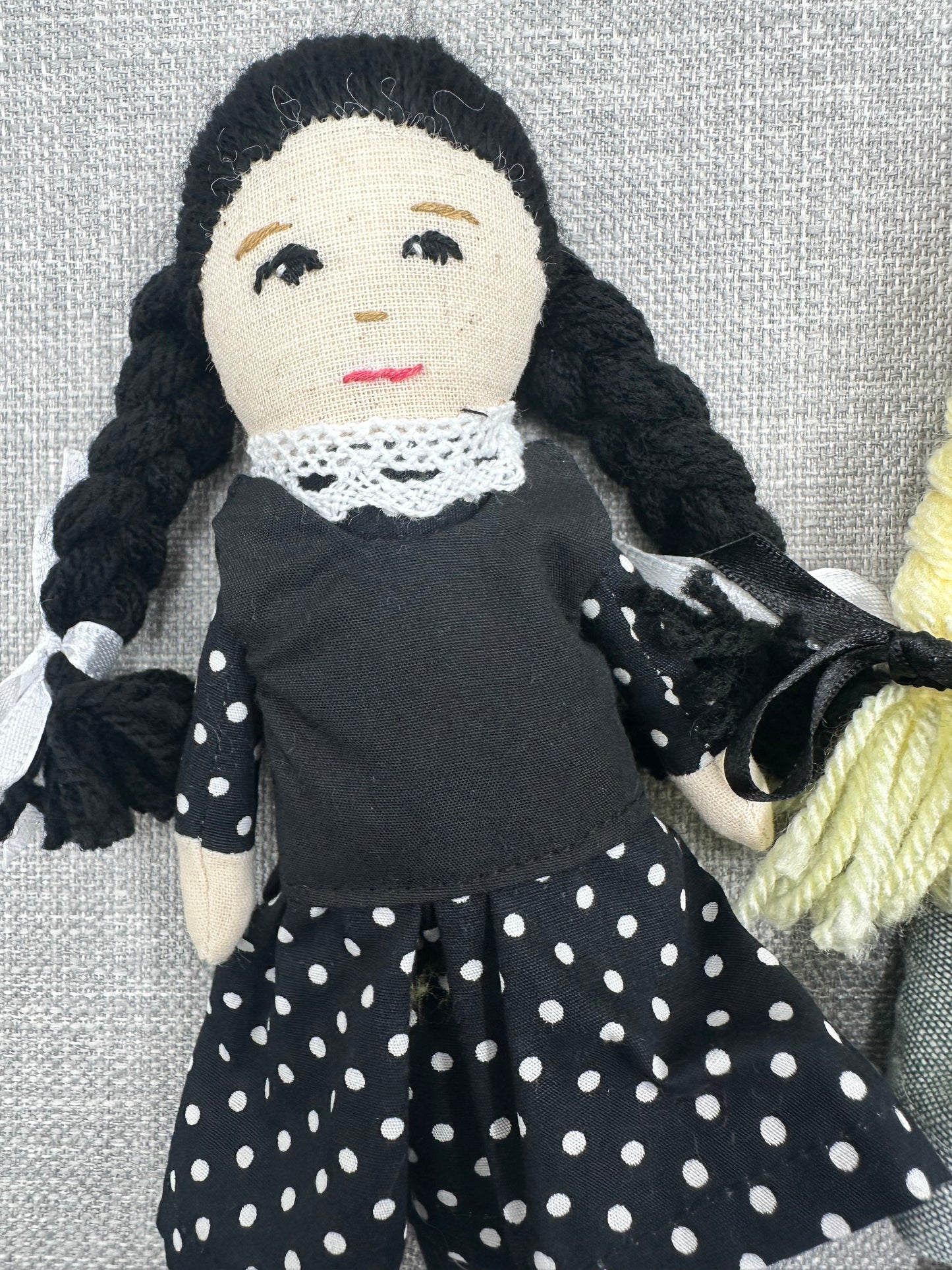 Mini Pocket Doll – Wednesday-Inspired Handmade Art Doll in Cotton & Linen
