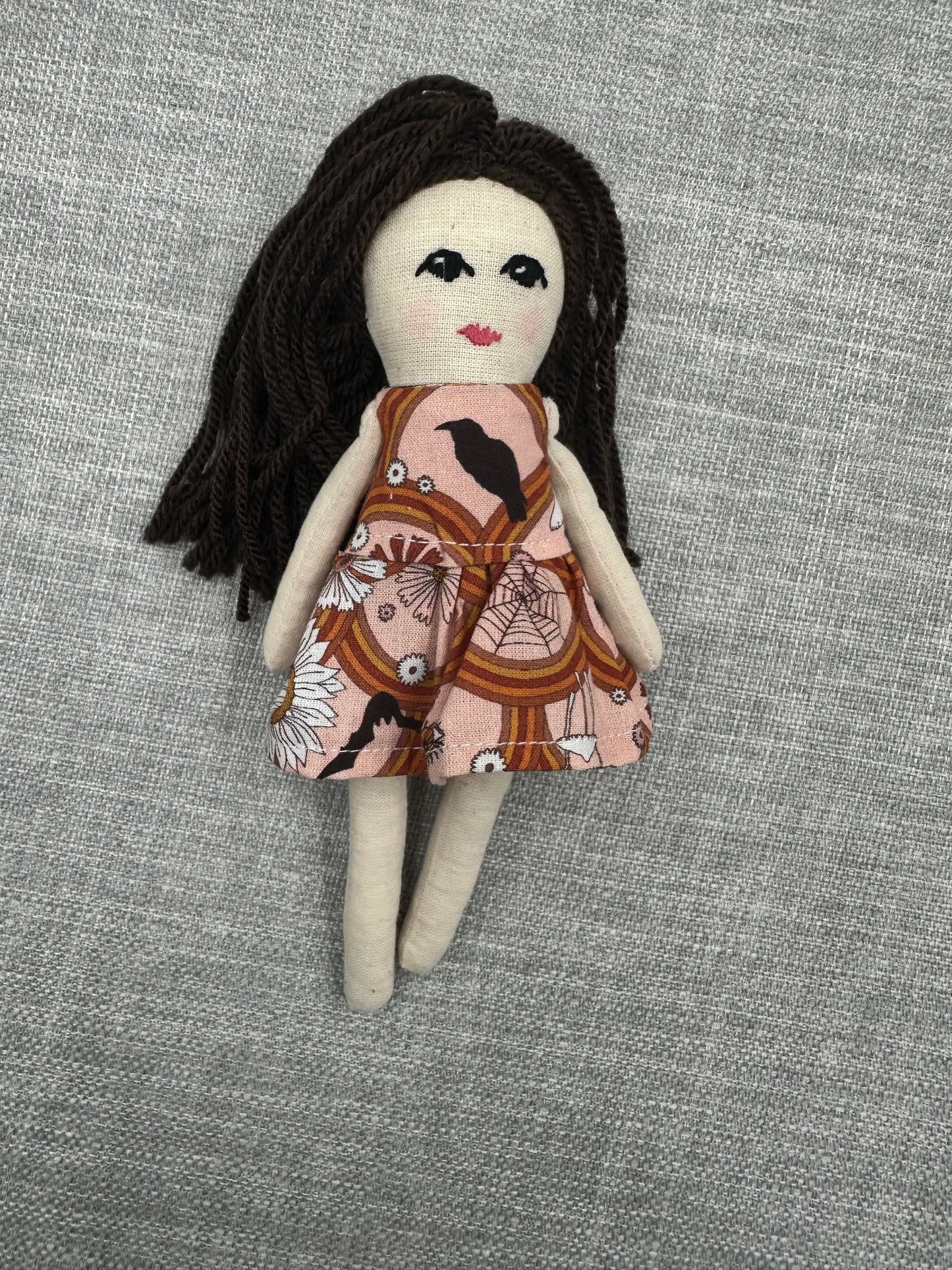 Handmade Raven Mini- Art Doll – Pocket Companion in Cotton & Linen