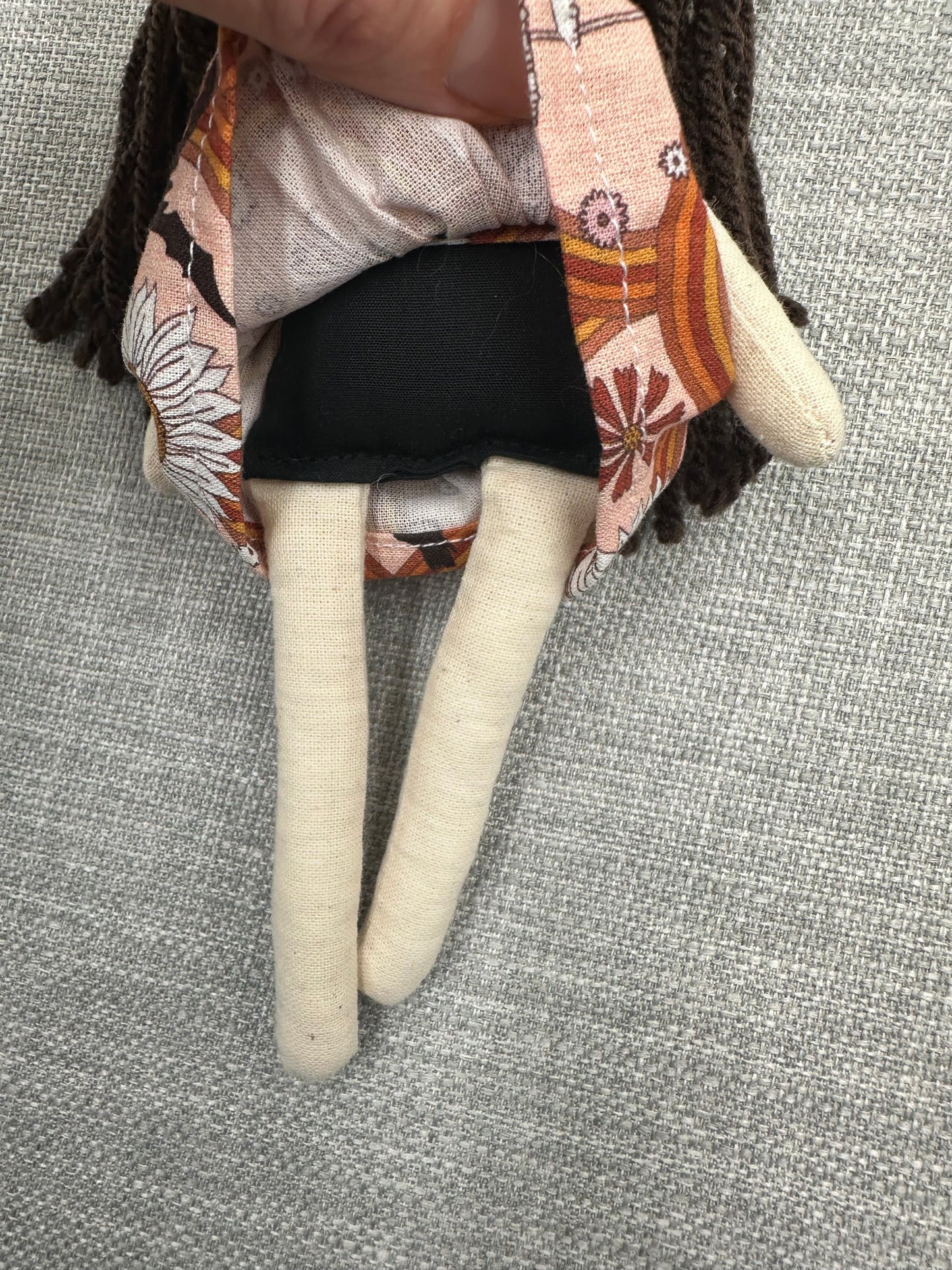 Handmade Raven Mini- Art Doll – Pocket Companion in Cotton & Linen
