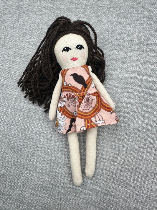Handmade Raven Mini- Art Doll – Pocket Companion in Cotton & Linen