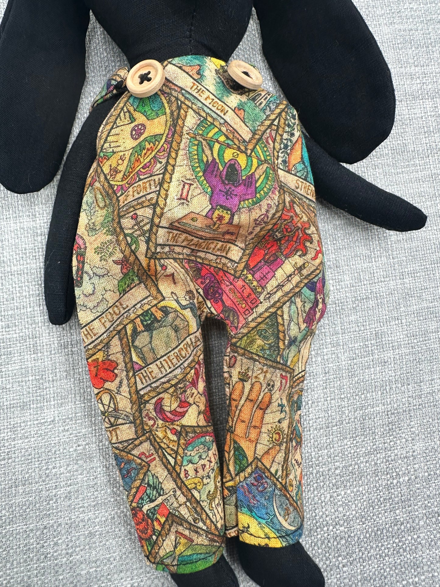 Handmade Mystical Bunny art Doll - Black Fabric Bunny