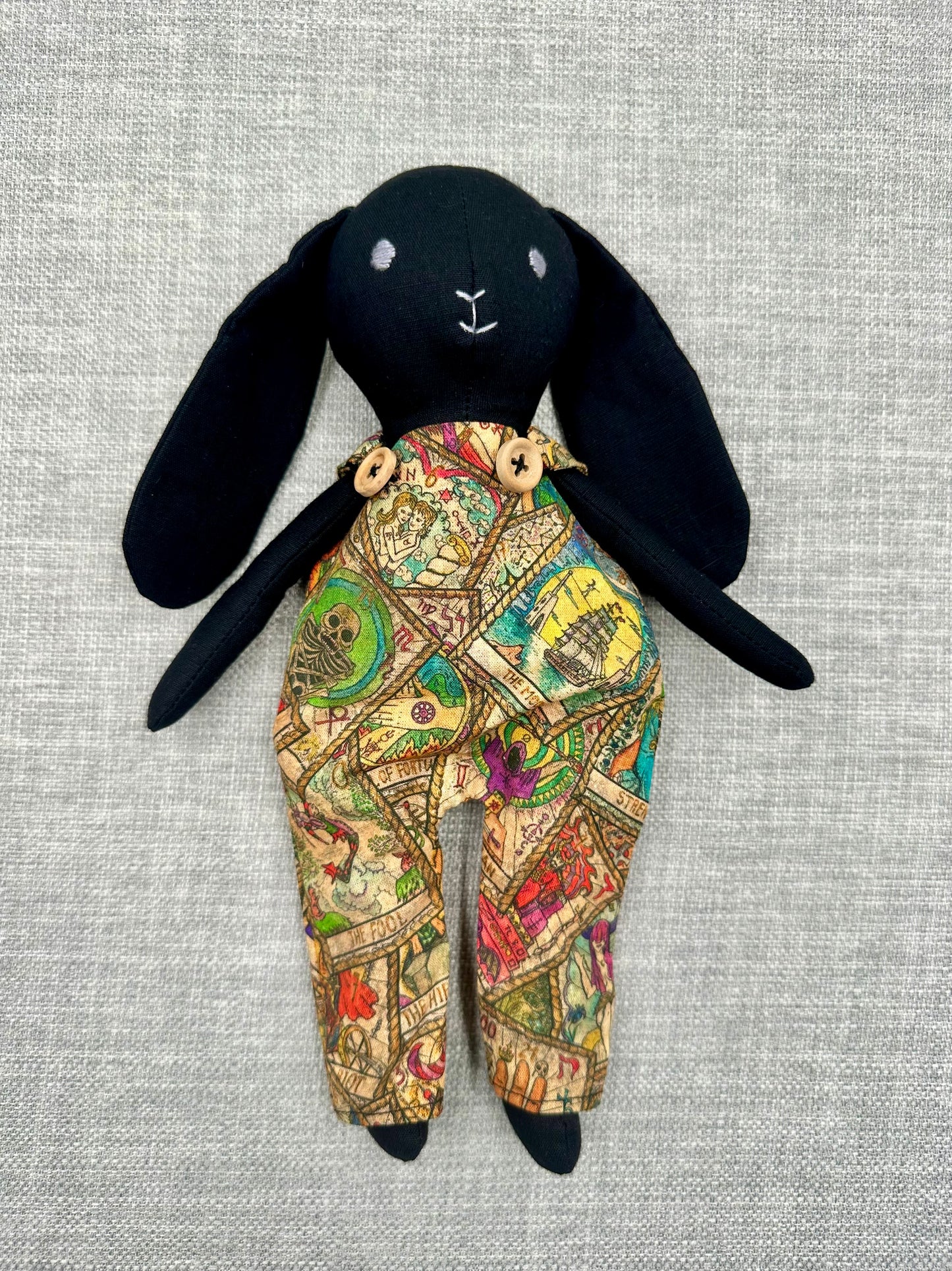 Handmade Mystical Bunny art Doll - Black Fabric Bunny