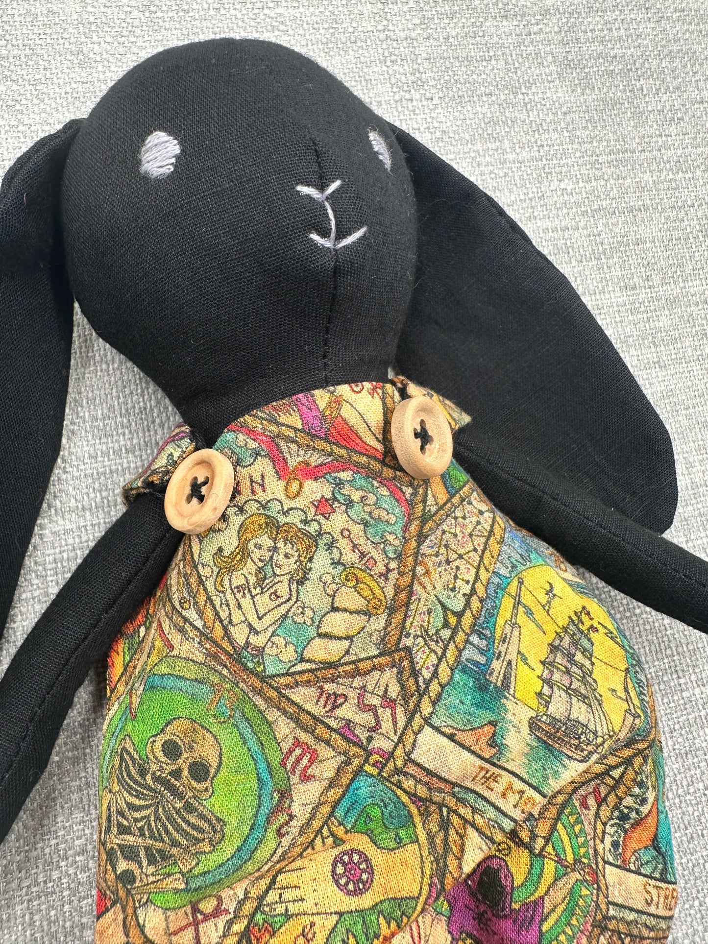 Handmade Mystical Bunny art Doll - Black Fabric Bunny