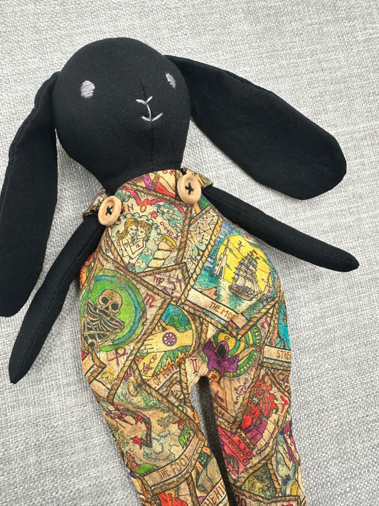 Handmade Mystical Bunny art Doll - Black Fabric Bunny