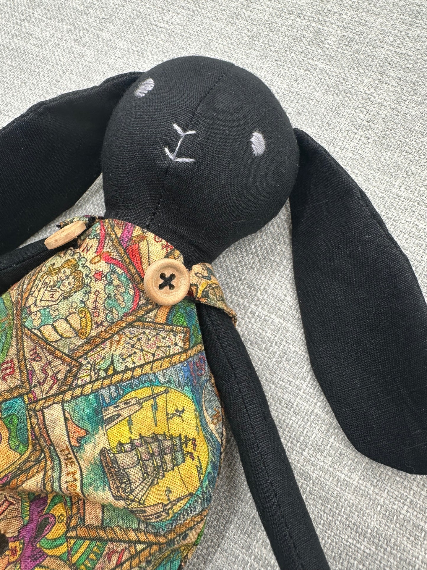 Handmade Mystical Bunny art Doll - Black Fabric Bunny
