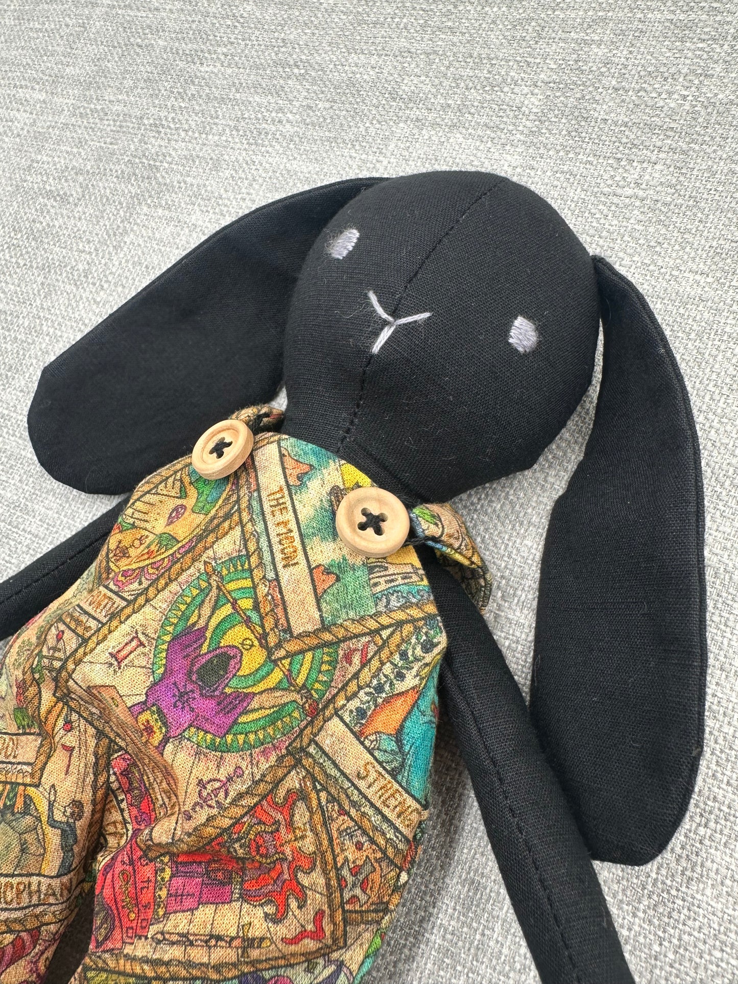 Handmade Mystical Bunny art Doll - Black Fabric Bunny
