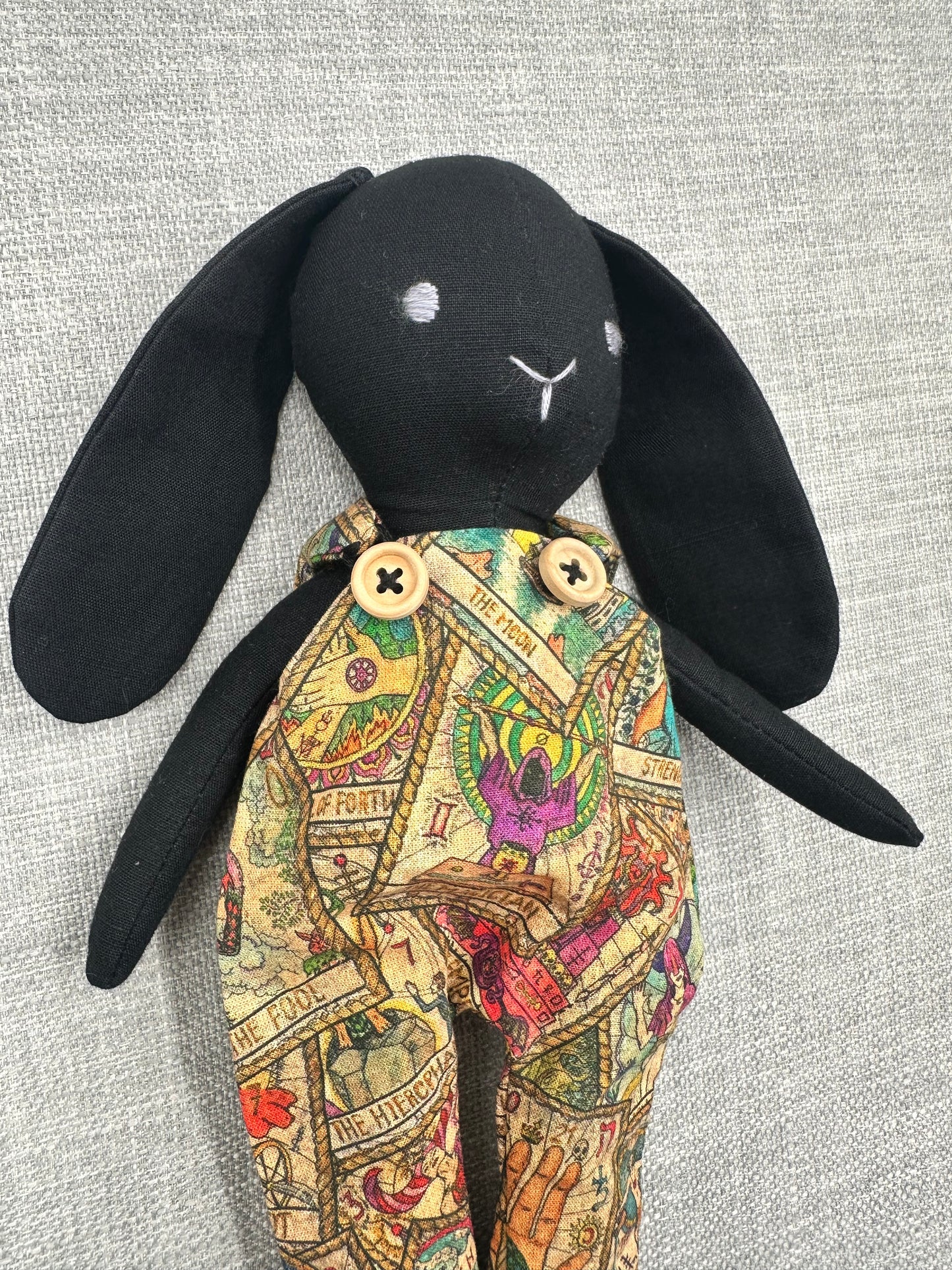 Handmade Mystical Bunny art Doll - Black Fabric Bunny
