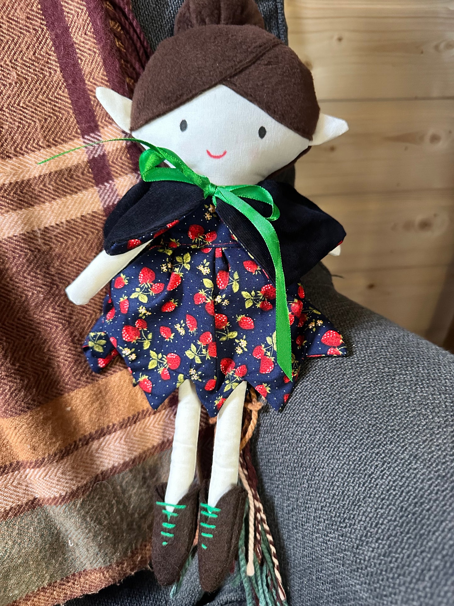 Strawberry Dreams Pixie Cloth Art Doll  - Handmade OOAK
