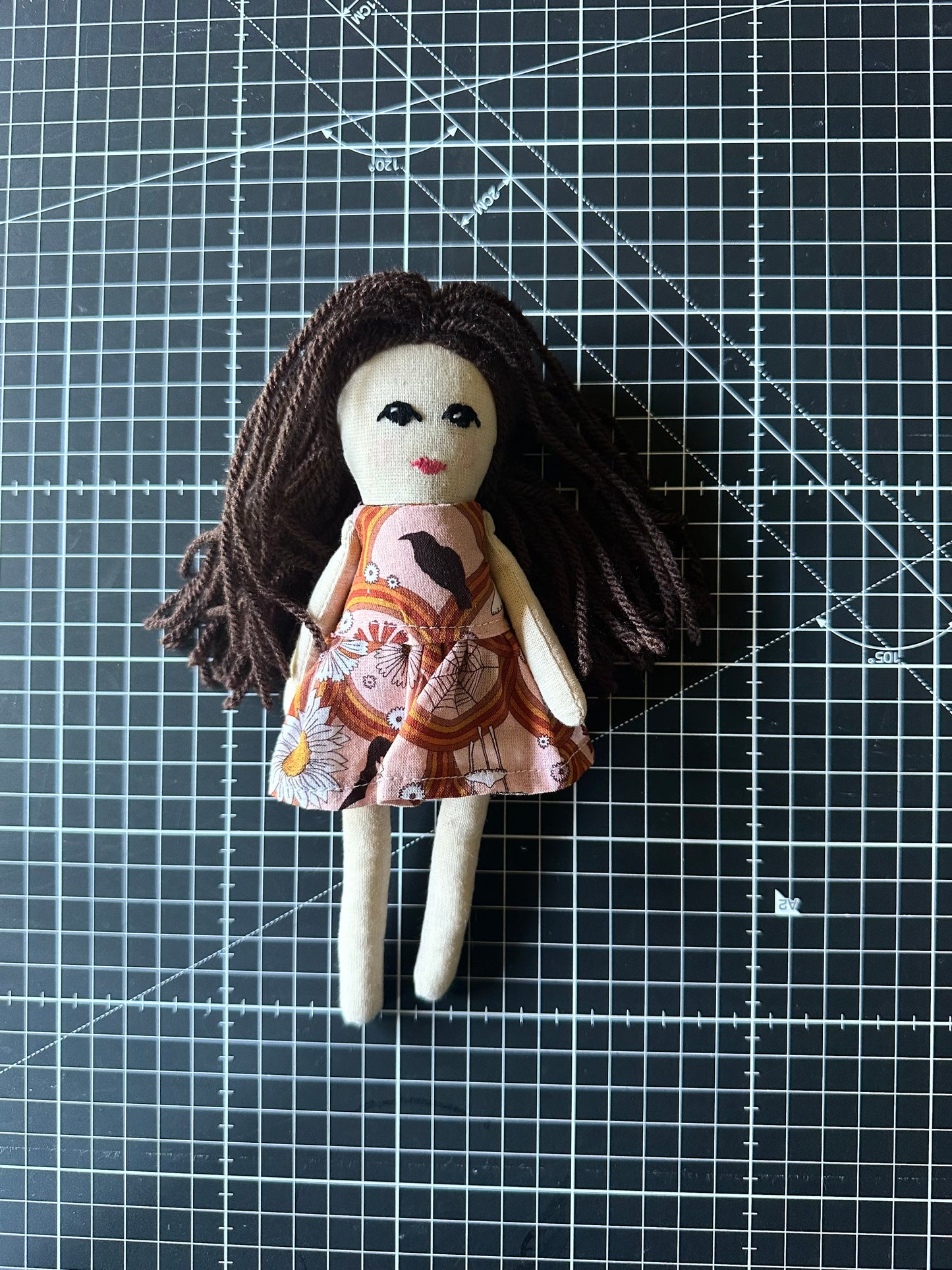 Handmade Raven Mini- Art Doll – Pocket Companion in Cotton & Linen