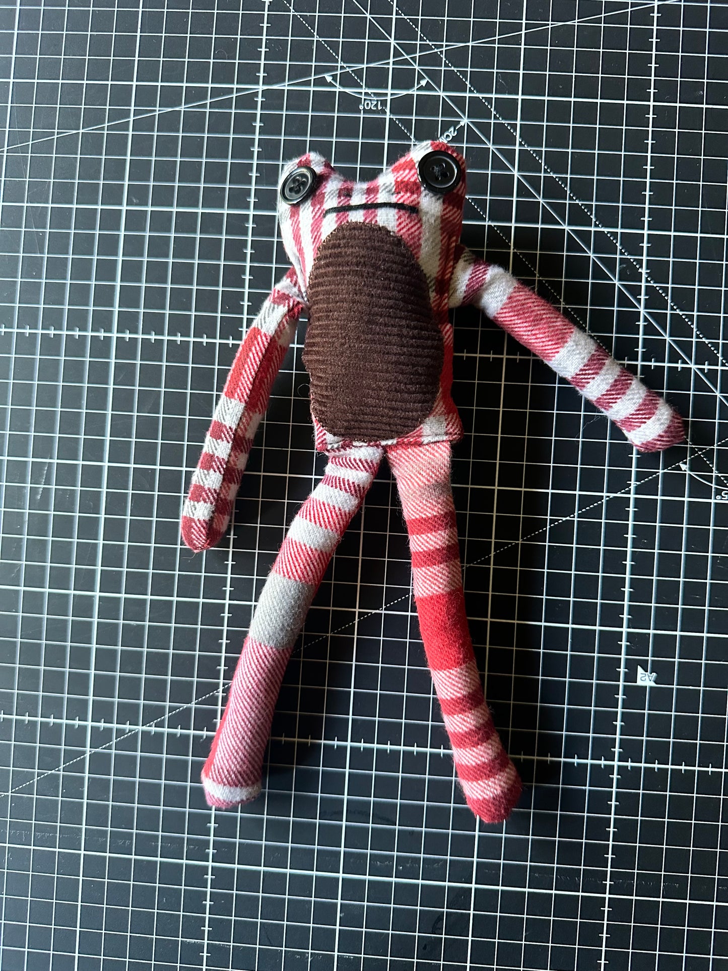 Handmade Fabric Frog - One-of-a-Kind Scrap Fabric Art Doll