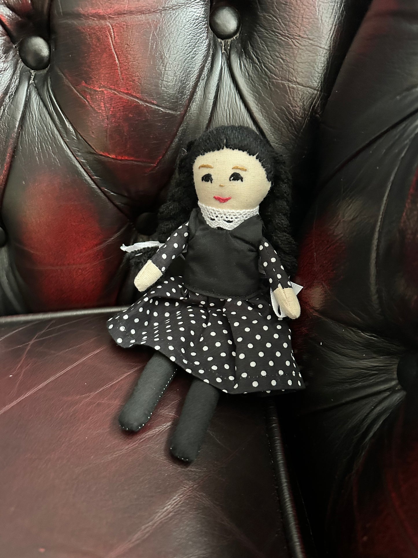 Mini Pocket Doll – Wednesday-Inspired Handmade Art Doll in Cotton & Linen