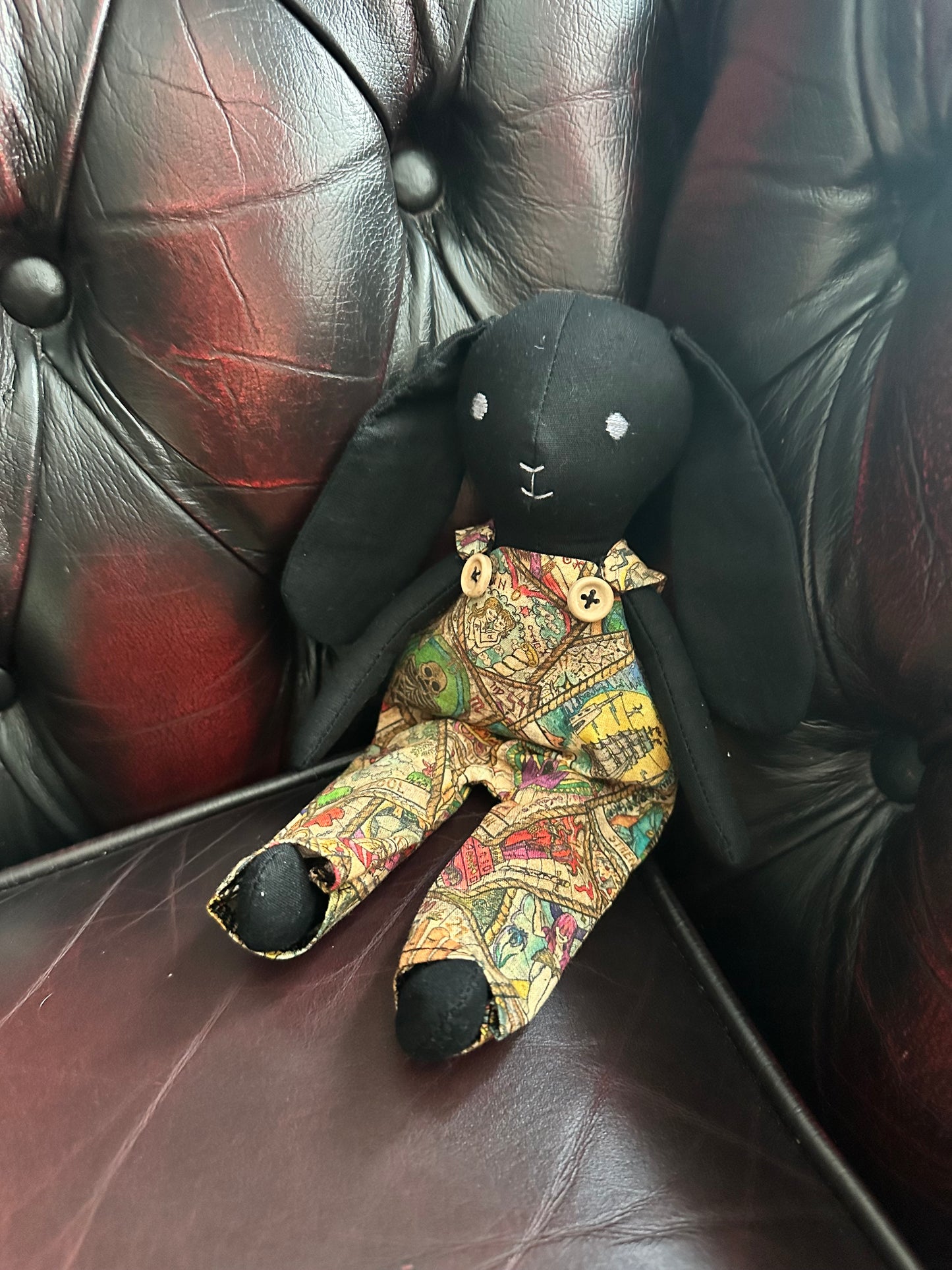 Handmade Mystical Bunny art Doll - Black Fabric Bunny