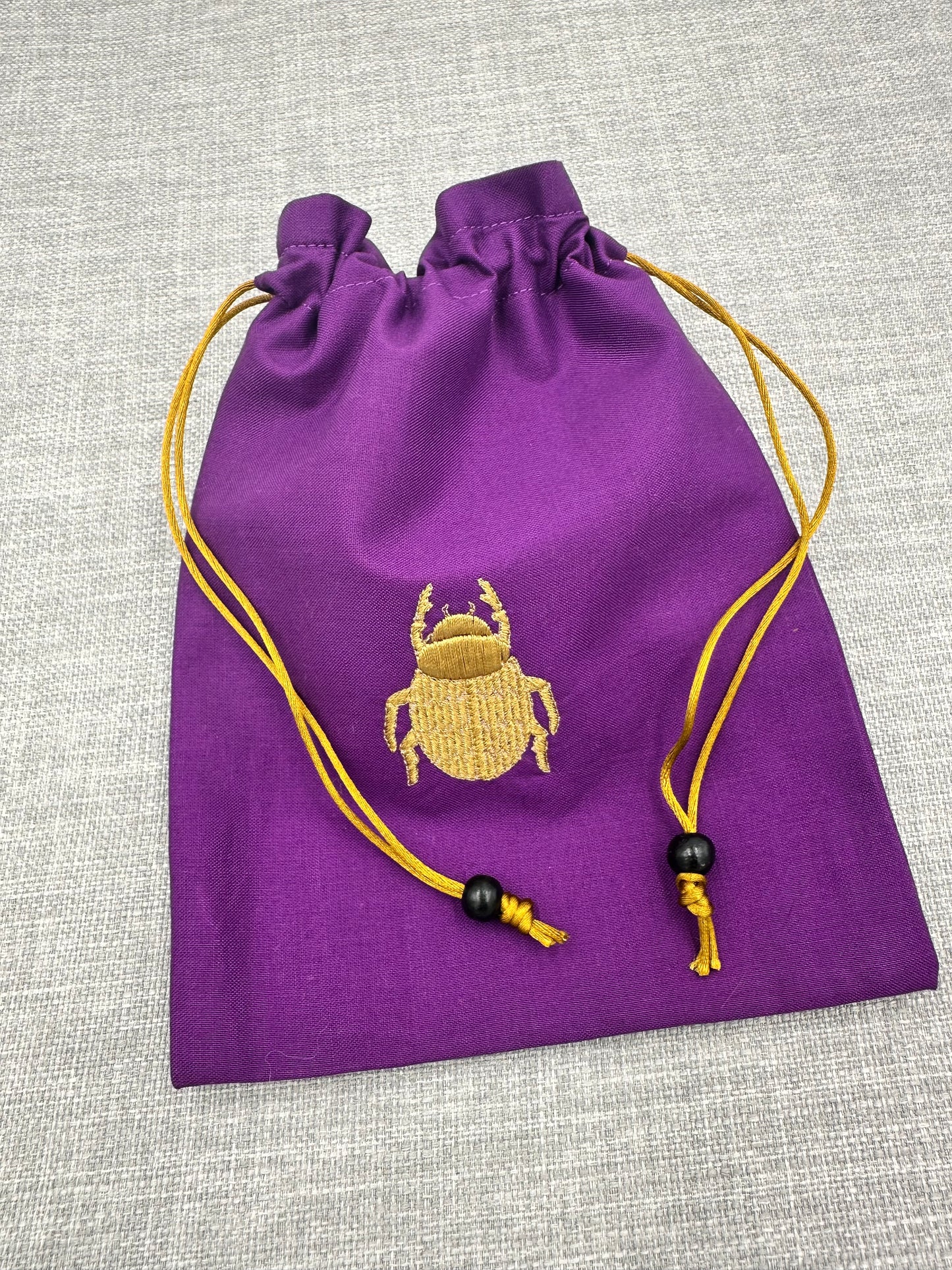 Purple Scarab Embroidered Drawstring Pouch – Tarot and Crystal Bag