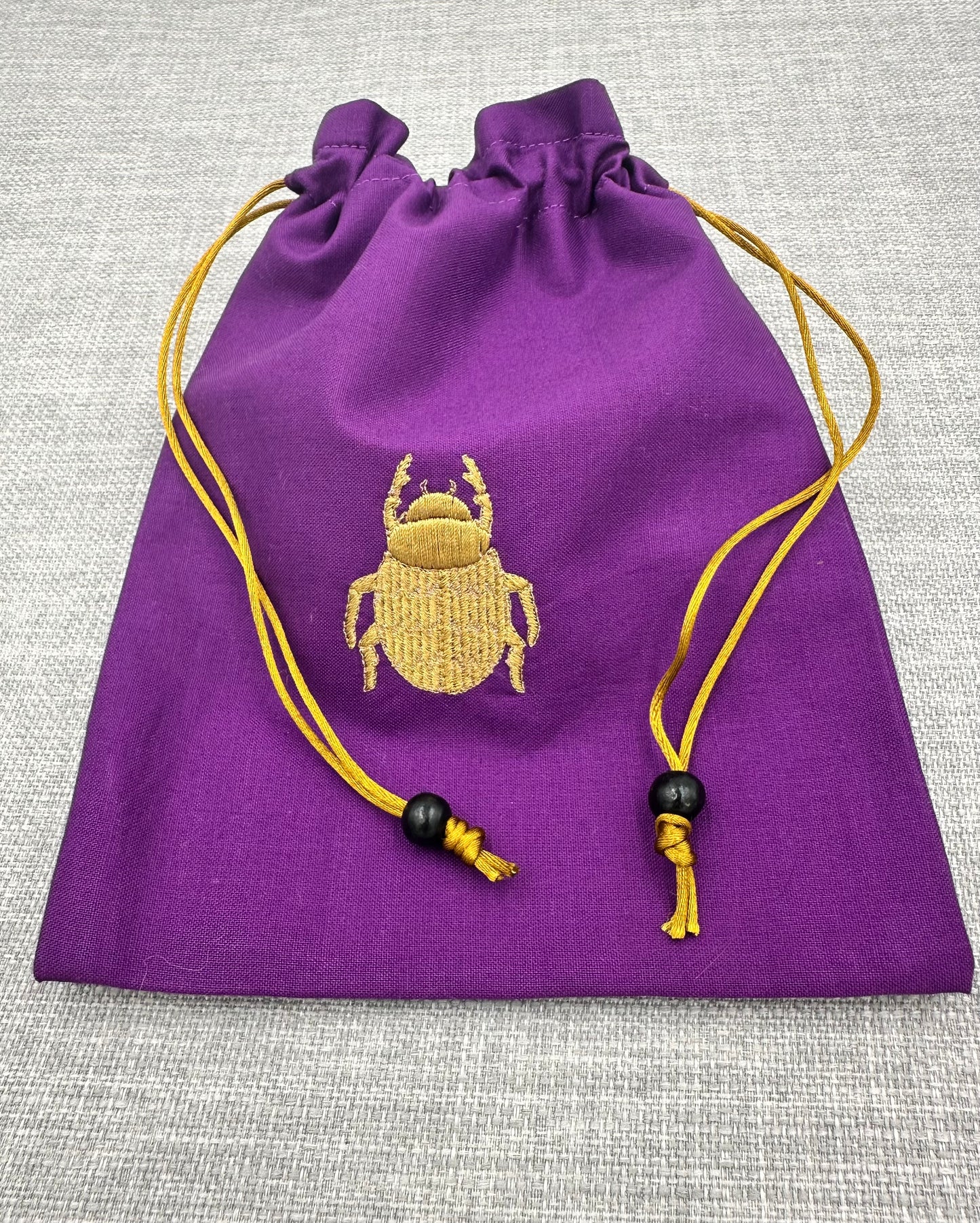 Purple Scarab Embroidered Drawstring Pouch – Tarot and Crystal Bag