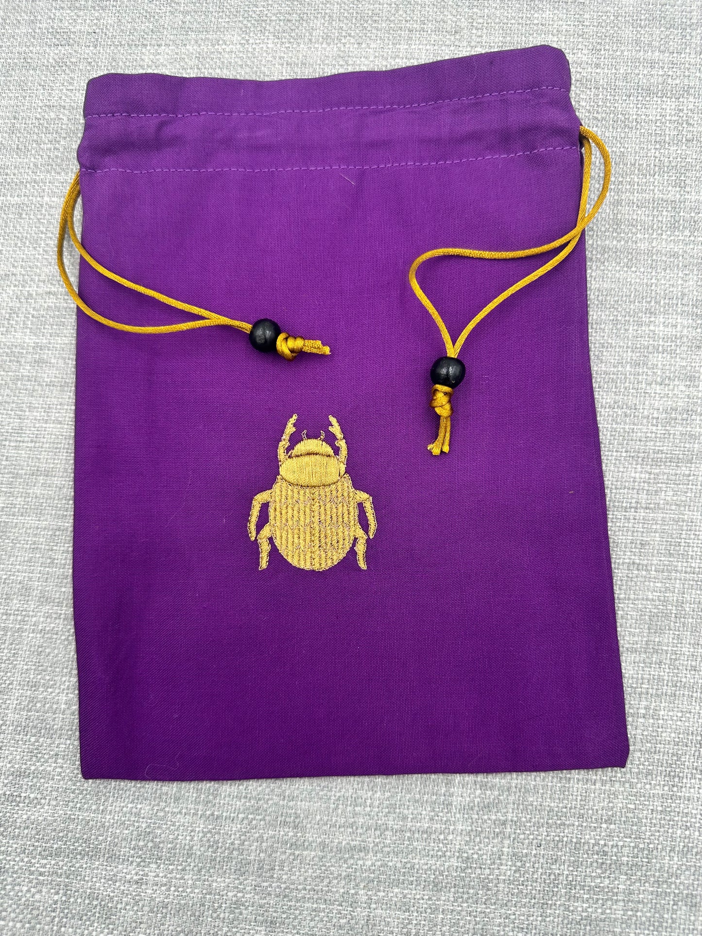 Purple Scarab Embroidered Drawstring Pouch – Tarot and Crystal Bag