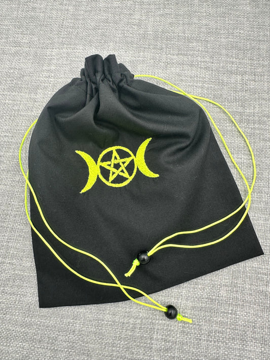 Triple Moon Pentagram Symbol Drawstring Bag / Pouch