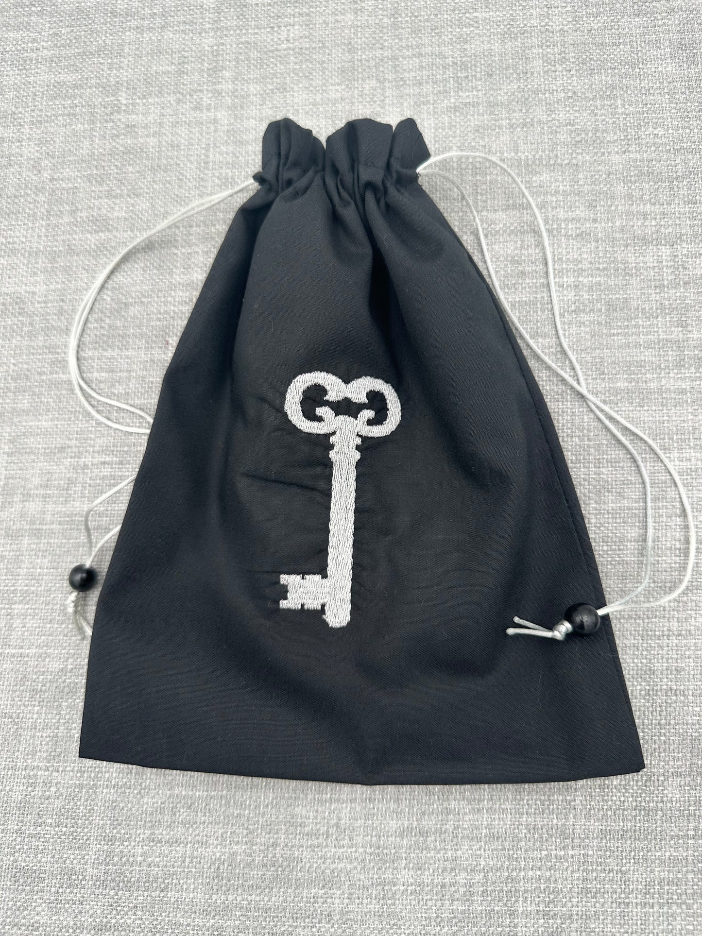 Silver Skeleton Key Symbol Drawstring Bag / Pouch