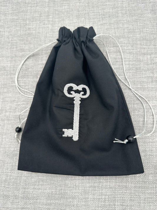 Silver Skeleton Key Symbol Drawstring Bag / Pouch