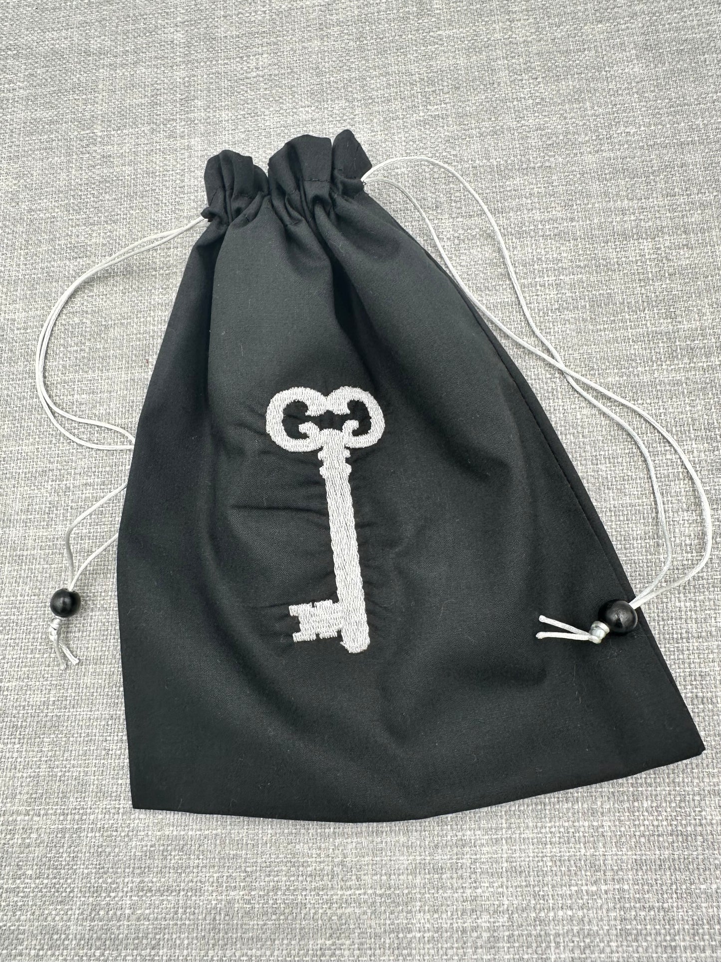 Silver Skeleton Key Symbol Drawstring Bag / Pouch