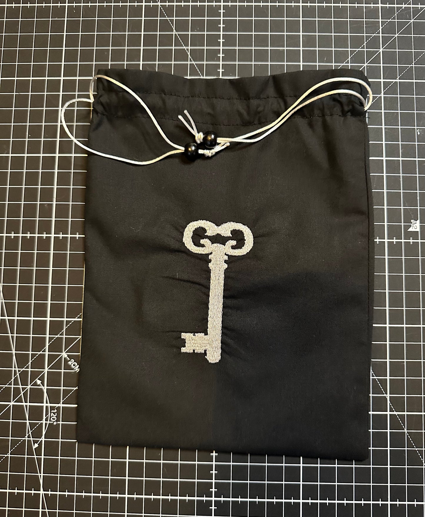 Silver Skeleton Key Symbol Drawstring Bag / Pouch