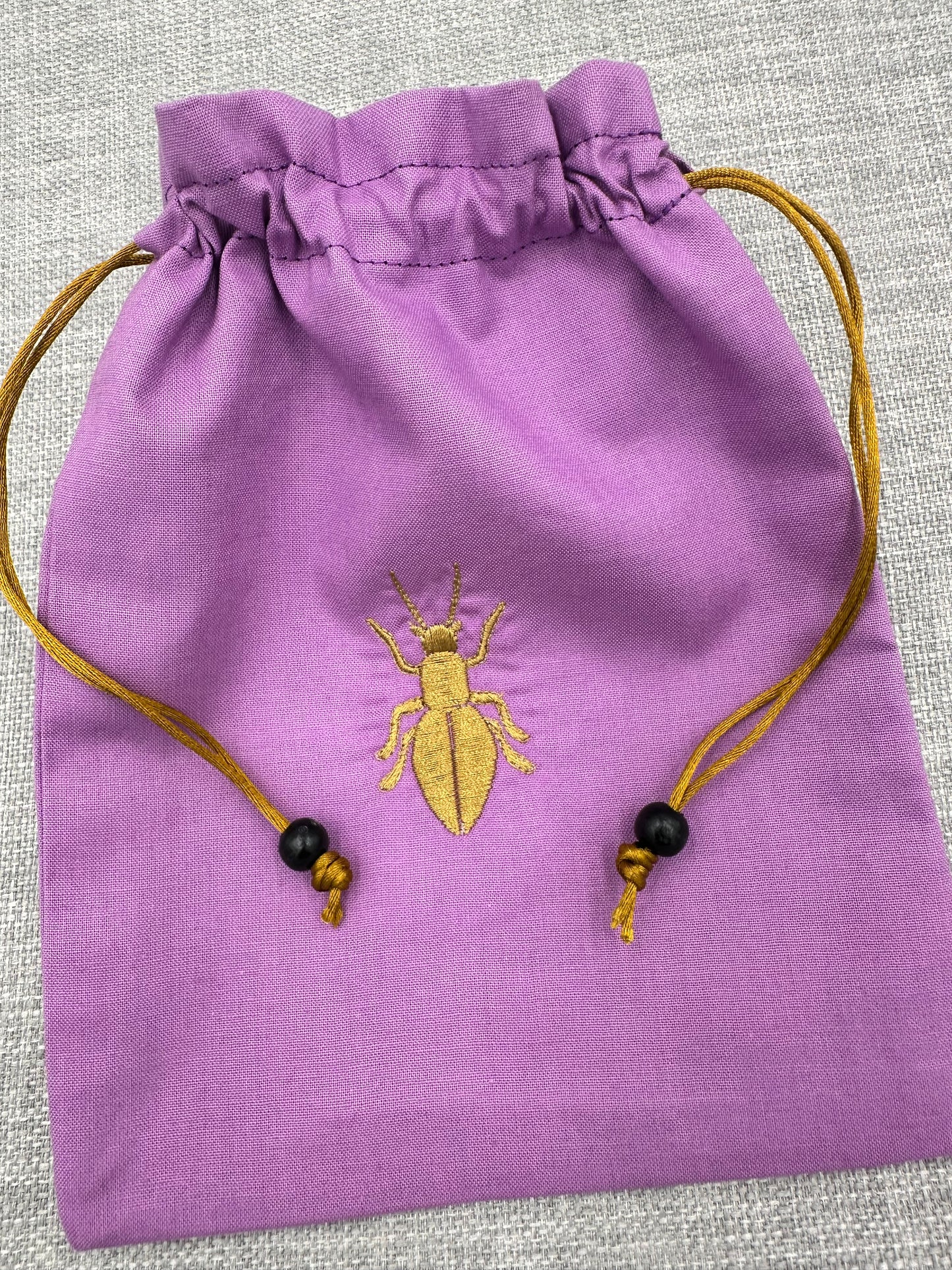 Purple Beetle / Insect Embroidered Drawstring Pouch – Tarot and Crystal Bag