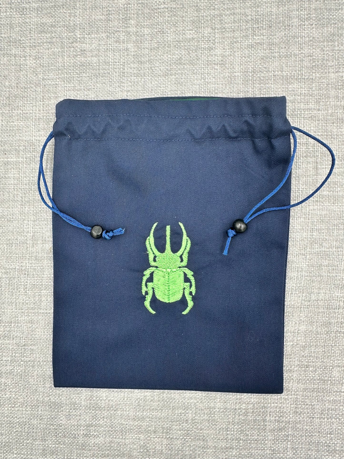 Navy Beetle / Insect Embroidered Drawstring Pouch – Tarot and Crystal Bag