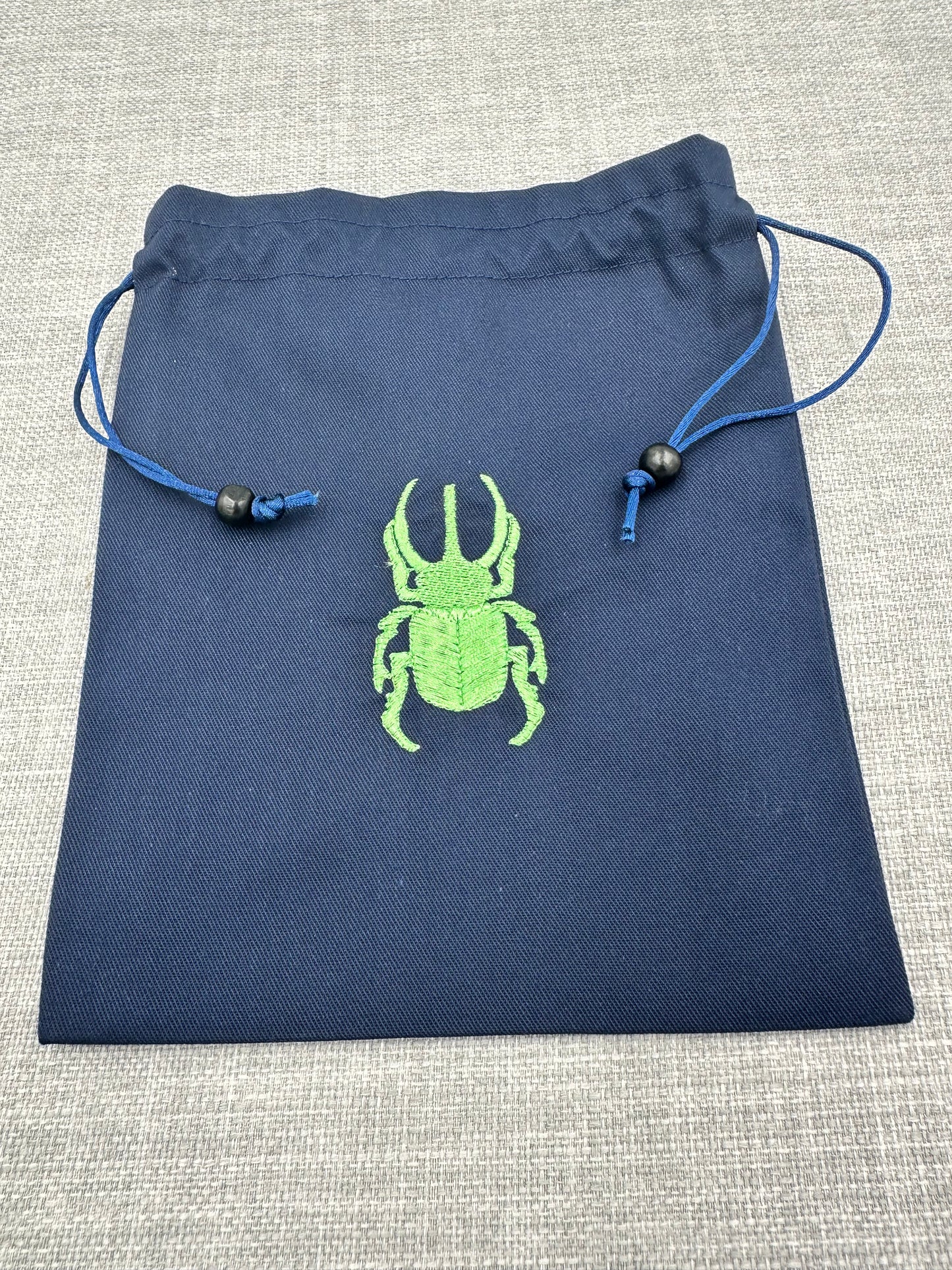 Navy Beetle / Insect Embroidered Drawstring Pouch – Tarot and Crystal Bag