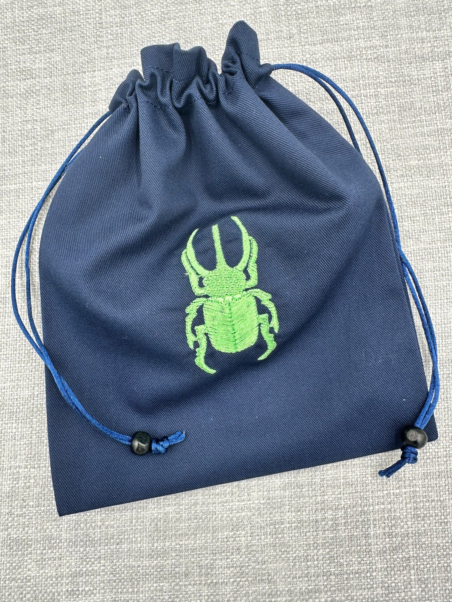 Navy Beetle / Insect Embroidered Drawstring Pouch – Tarot and Crystal Bag