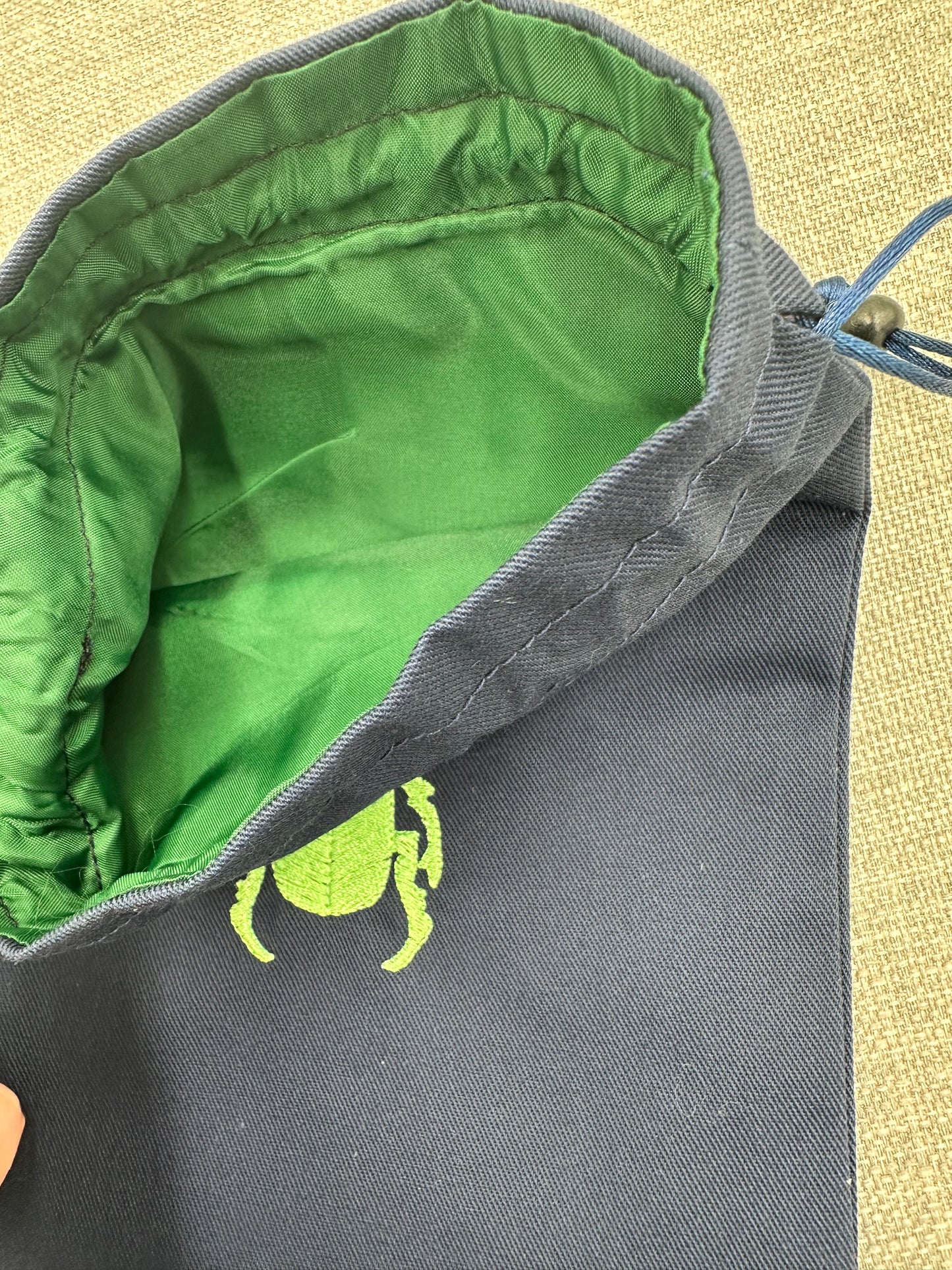 Navy Beetle / Insect Embroidered Drawstring Pouch – Tarot and Crystal Bag