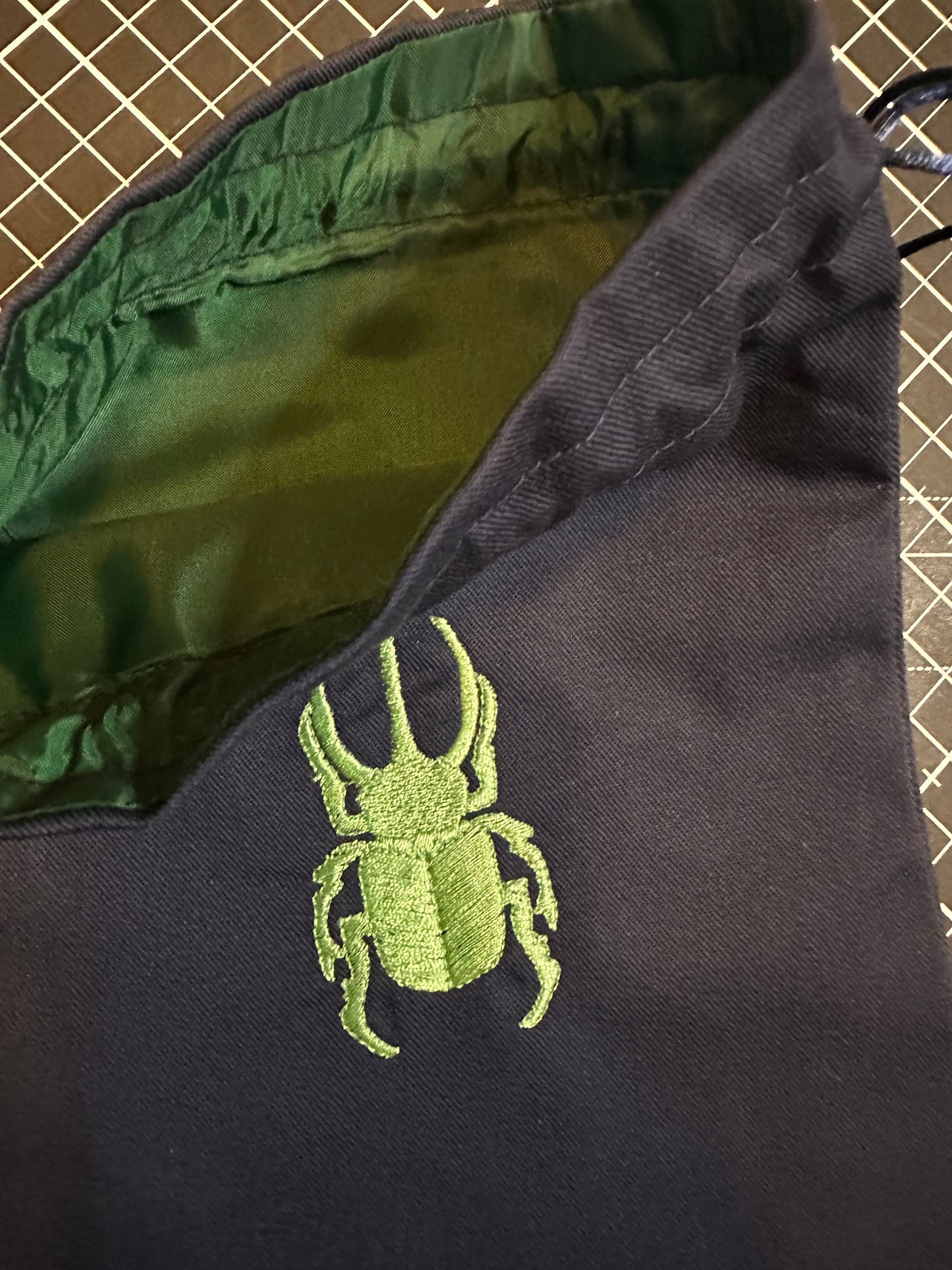 Navy Beetle / Insect Embroidered Drawstring Pouch – Tarot and Crystal Bag