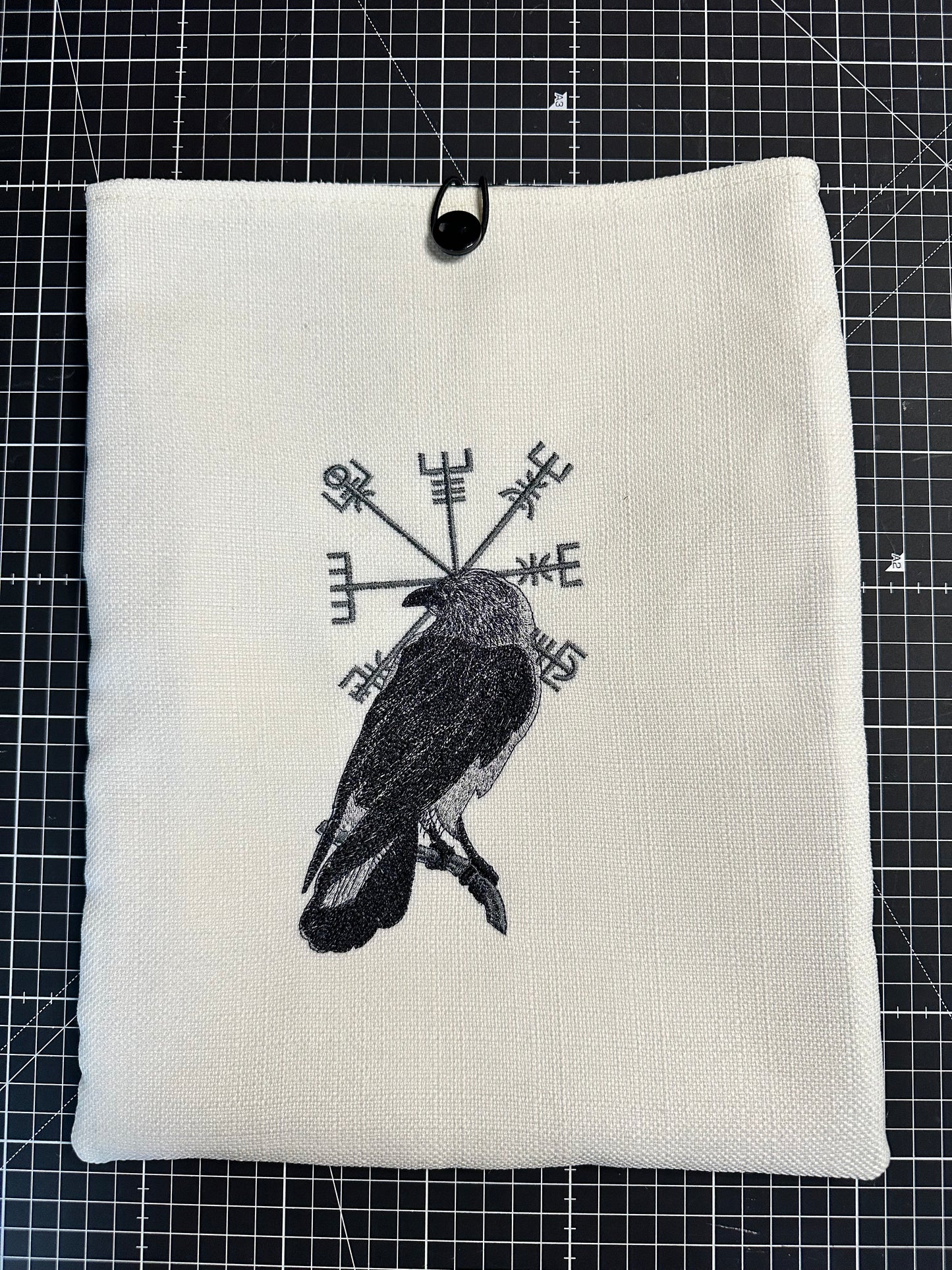 Large Raven & Viking Compass Embroidered Book Sleeve –  Protective Cover for Books, Tablets & Laptops
