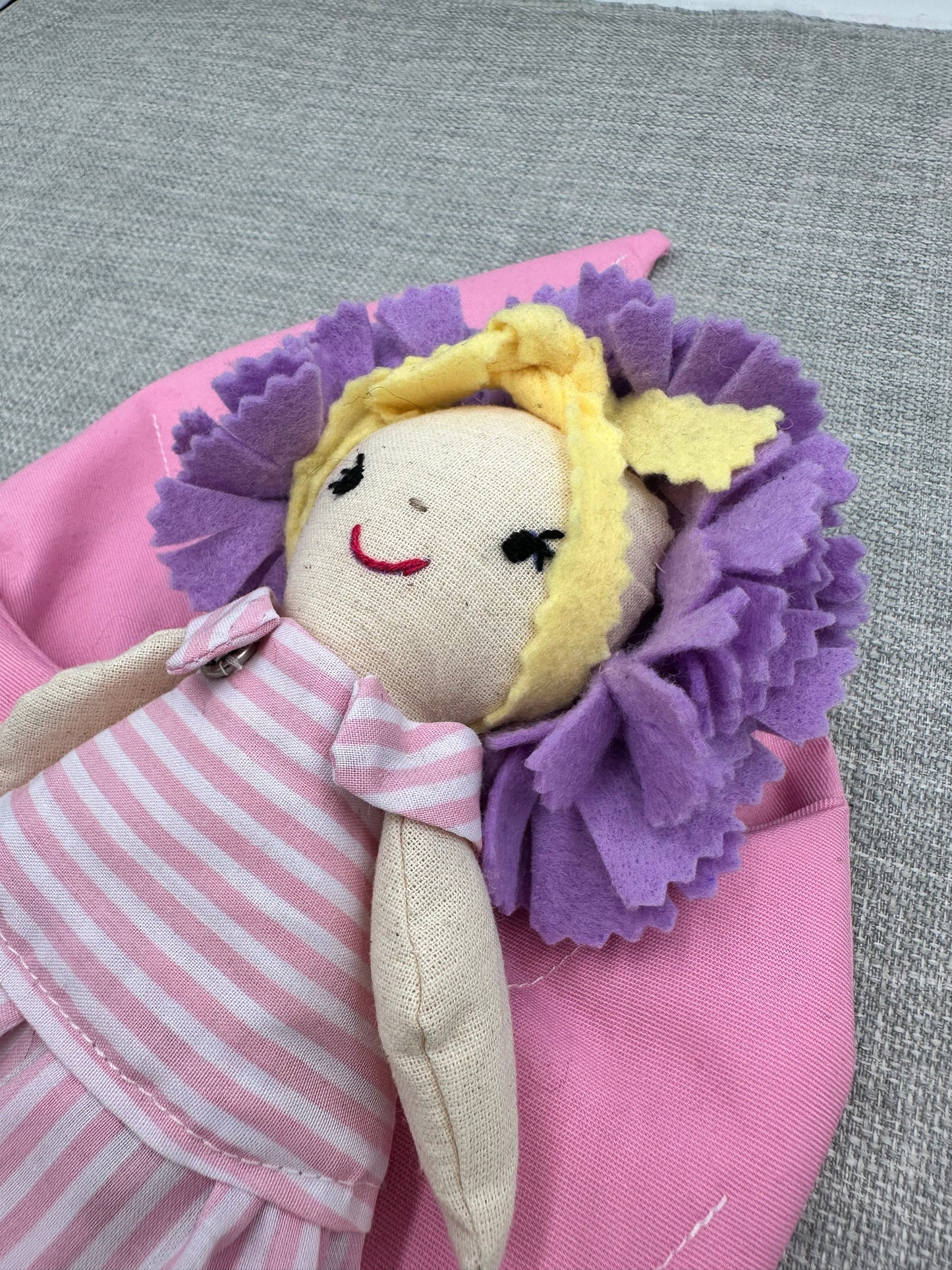 Handmade Flower Doll in Leaf Bed – Mini Cloth Art Doll