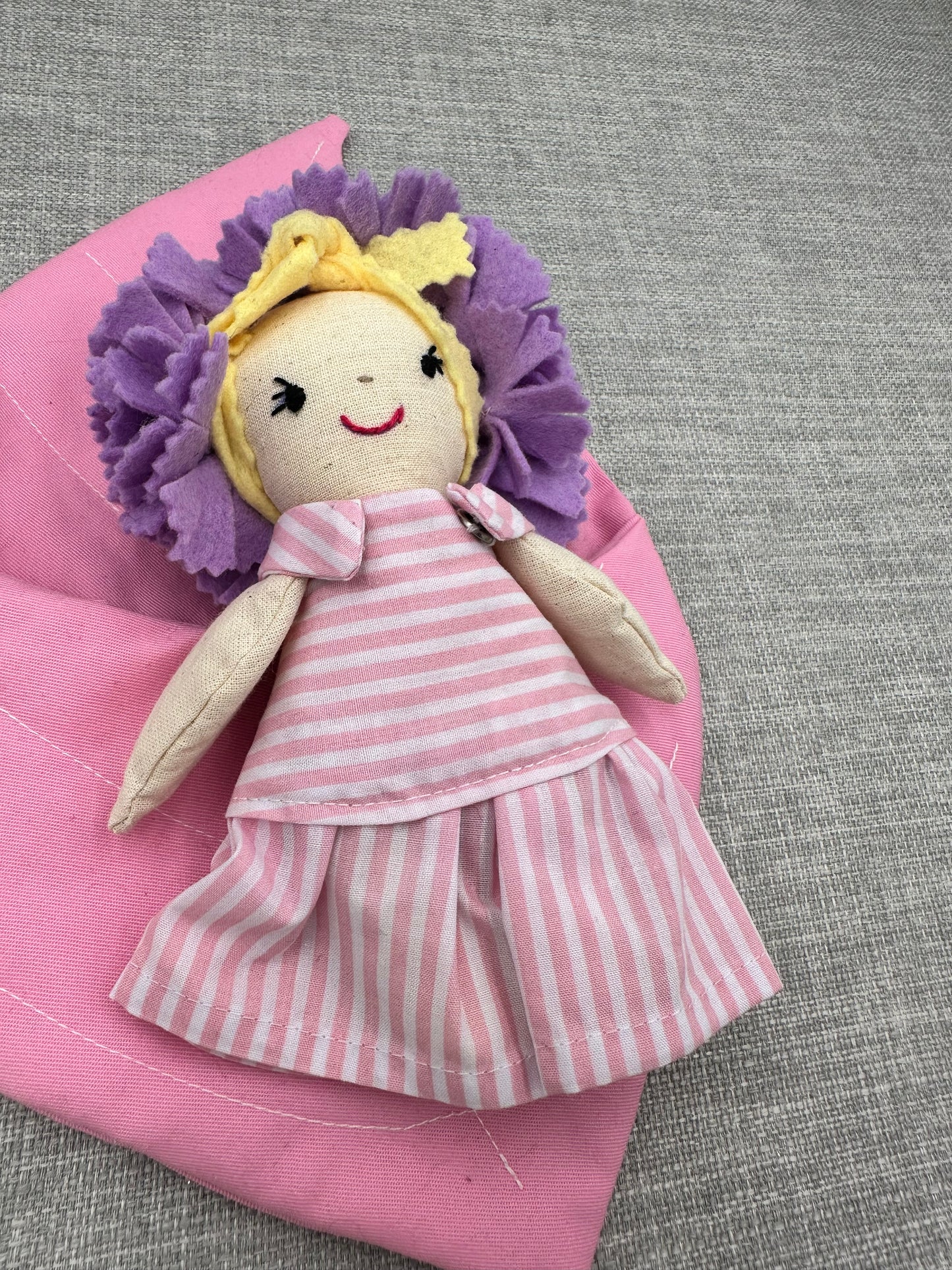 Handmade Flower Doll in Leaf Bed – Mini Cloth Art Doll