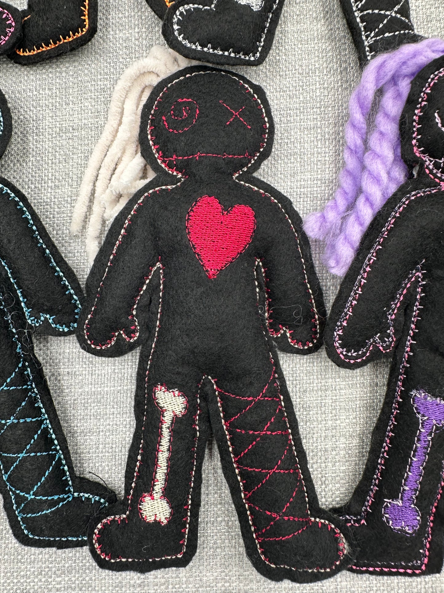 Handmade Mini Voodoo Doll Pocket Friends – Embroidered Felt Art Dolls – Collectible Lucky Charms