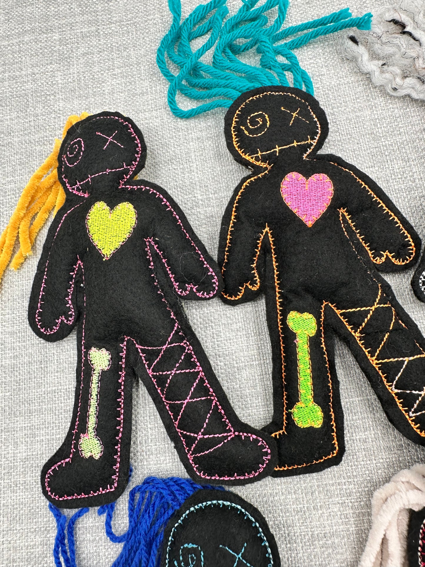 Handmade Mini Voodoo Doll Pocket Friends – Embroidered Felt Art Dolls – Collectible Lucky Charms