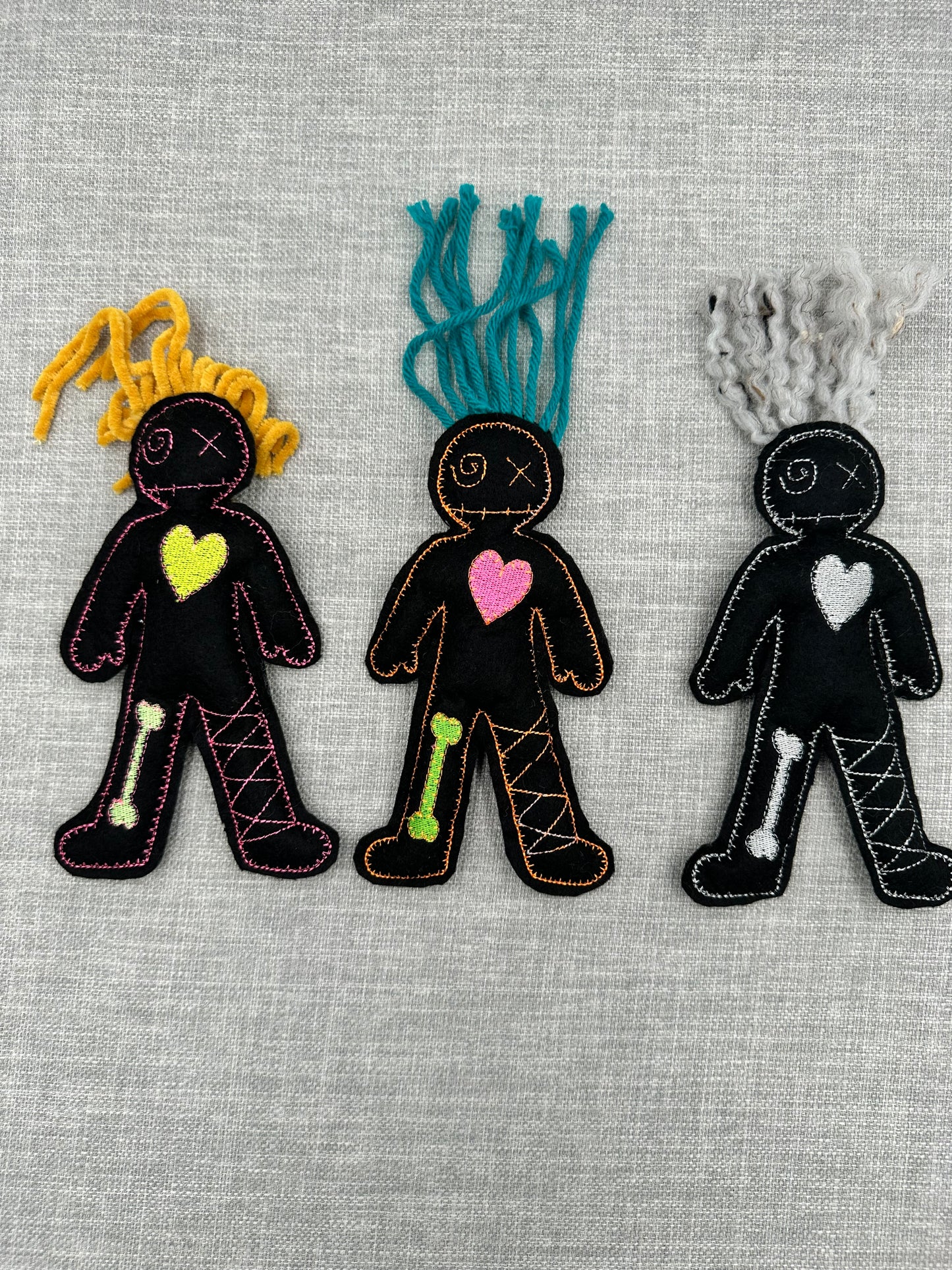 Handmade Mini Voodoo Doll Pocket Friends – Embroidered Felt Art Dolls – Collectible Lucky Charms